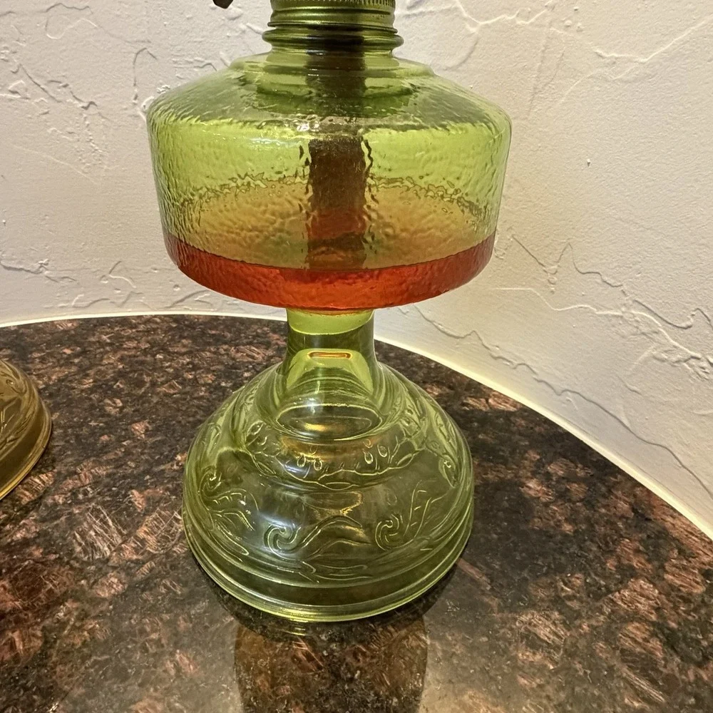 Vintage Pair of Depression Glass P&A Oil Lamp Globe Green Yellow‎ Risdon Company